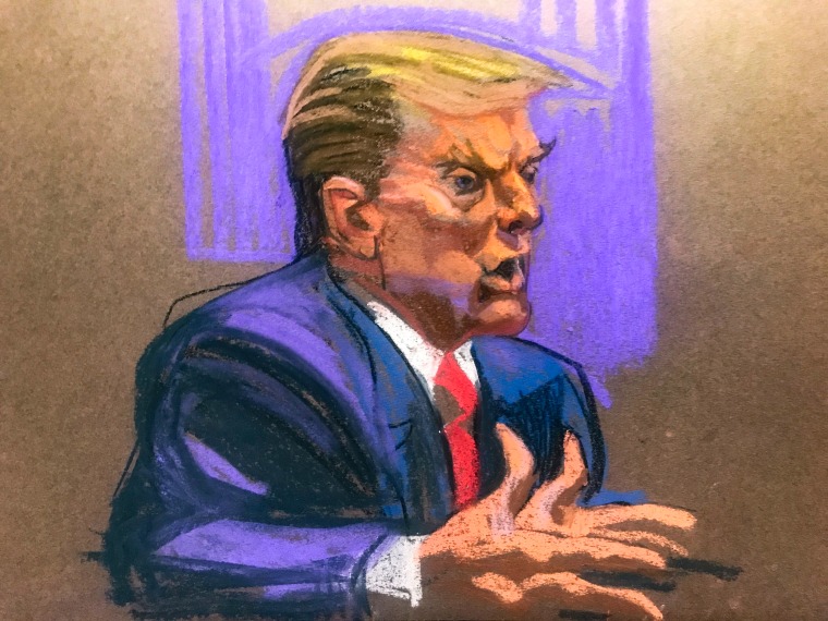 Former U.S. President Donald Trump and his lawyers Christopher Kise and Alina Habba attend the closing arguments in the Trump Organization civil fraud trial at New York State Supreme Court on Jan. 11, 2024.