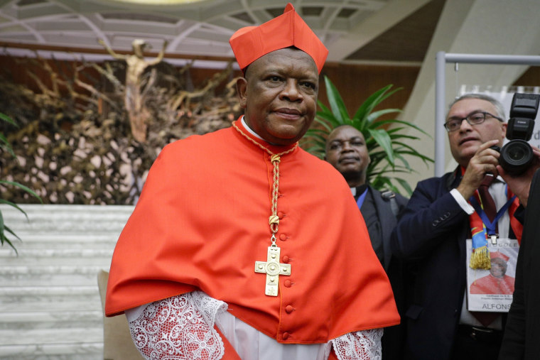 Cardinal Fridolin Among Besungu leaves after receiving the red three-cornered biretta hat from Pope Francis at St. Peter's Basilicaon Oct. 5, 2019.