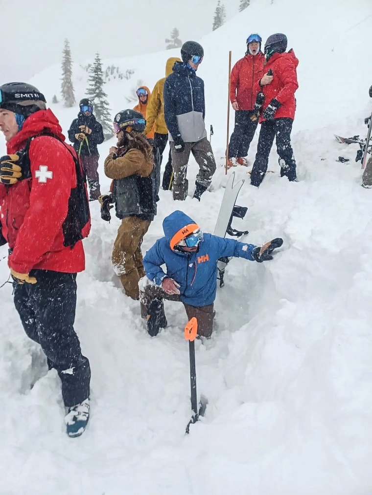 Jason Parker is dug out of the snow from the avalanche at Palisades Tahoe on Jan. 10, 2024.