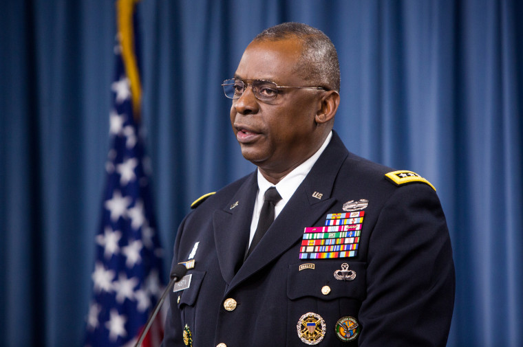 General Lloyd Austin II conducts a media briefing on Operation Inherent Resolve