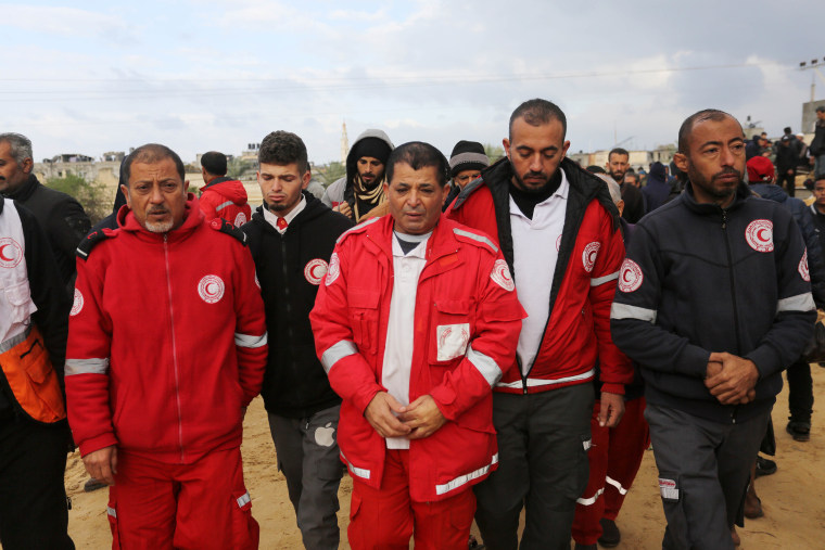 Funeral of medical personnel killed in Israeli attack on ambulance in Gaza