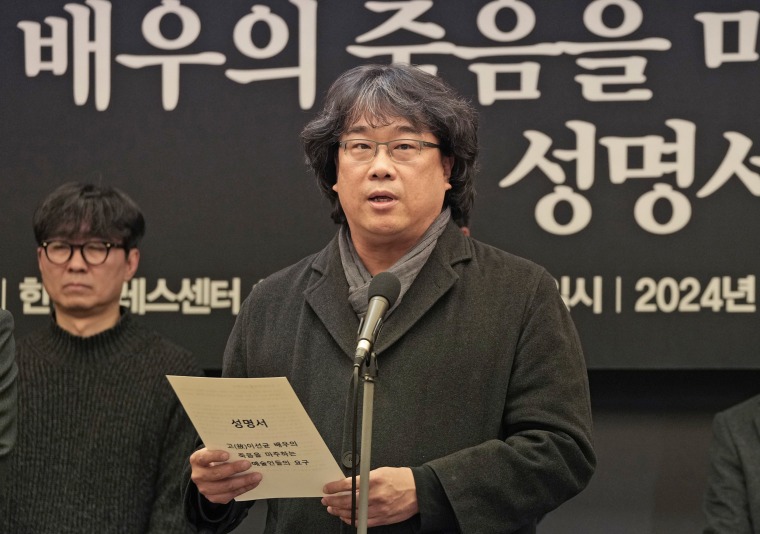 South Korean director Bong Joon-ho demands an investigation into the death of actor Lee Sun-kyun in Seoul, South Korea, Friday, Jan. 12, 2024. 