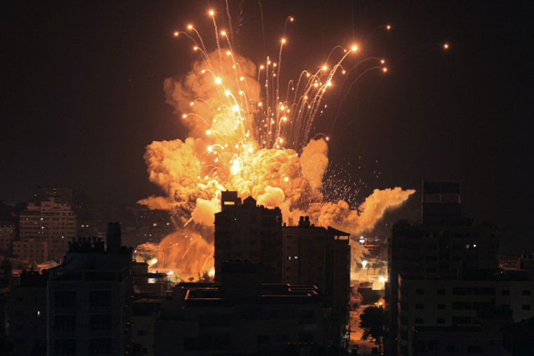 A missile explodes in Gaza City 
