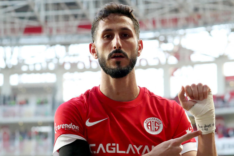 Jehezkel, 28, displayed a bandage on his wrist reading "100 days. 07/10" next to the Star of David after scoring a goal for Antalyaspor against Trabzonspor on January 14, 2024.