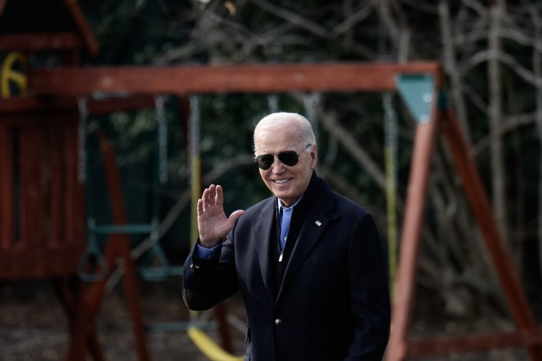 President Joe Biden walks to Marine One on the South Lawn of the White House on Jan. 12, 2024.