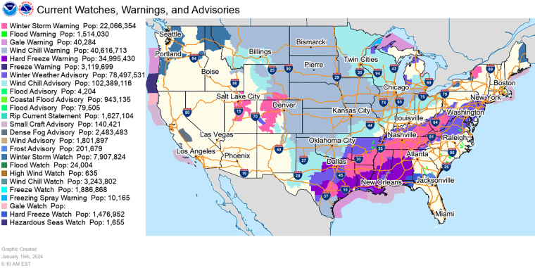 NOAA winter weather warning across the United States today. 