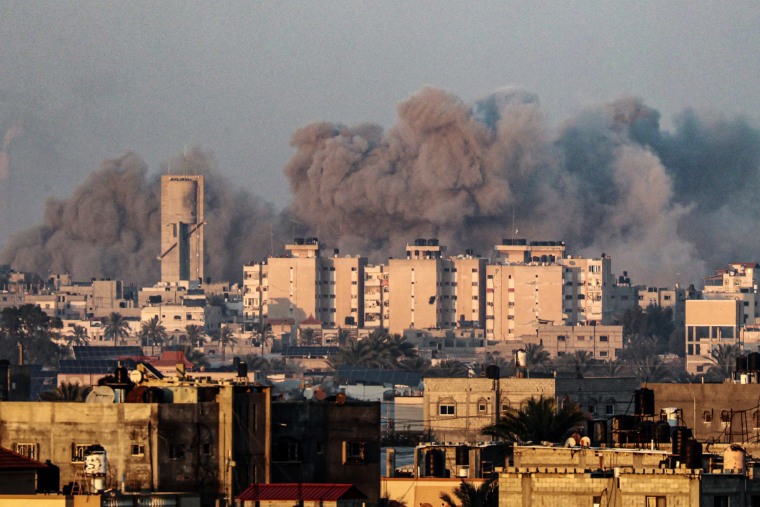 Smoke billows over Khan Younis in  southern Gaza on Jan. 16, 2024.