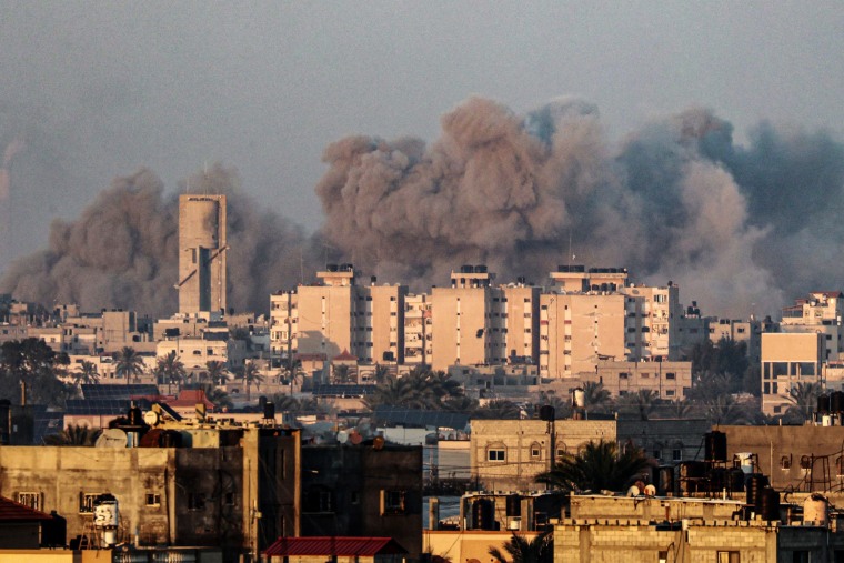 Smoke billows over Khan Younis in southern Gaza on Jan. 16, 2024.