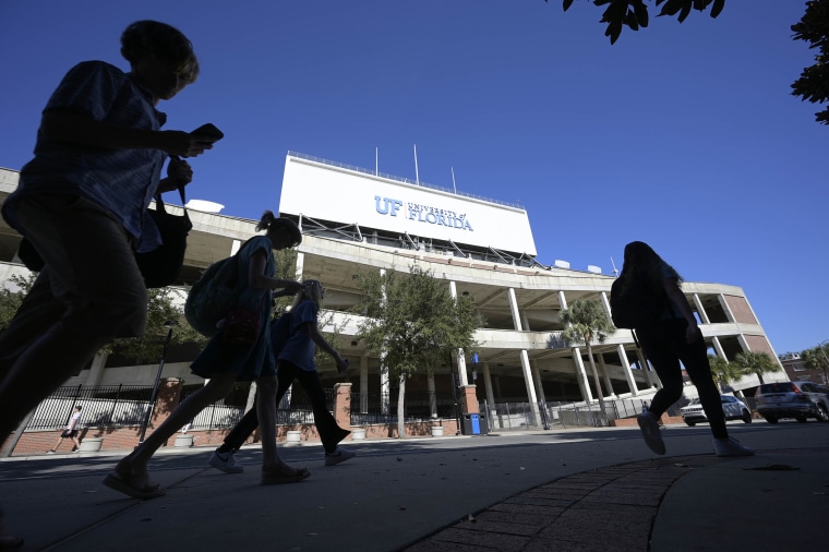 Students walk through the University of Florida campus