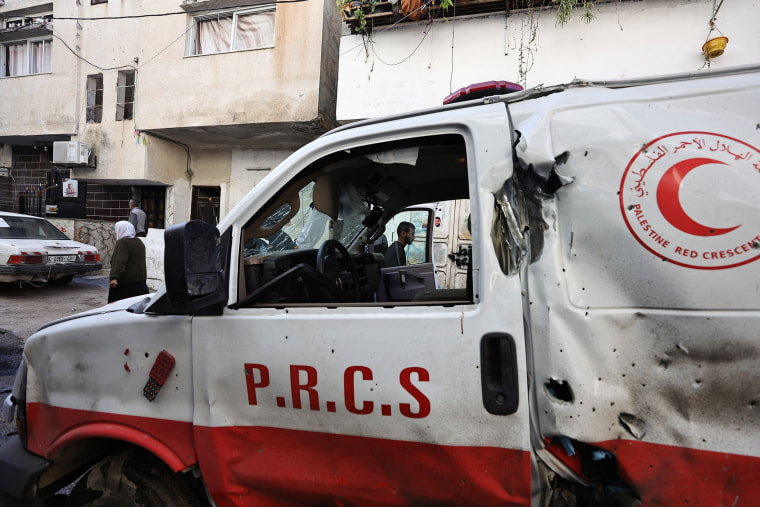 Damaged ambulance in West Bank