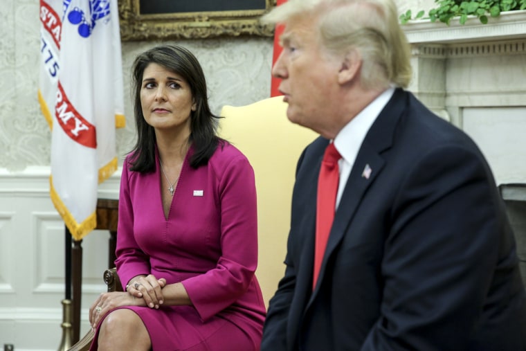 Nikki Haley and Donald Trump in the Oval office,