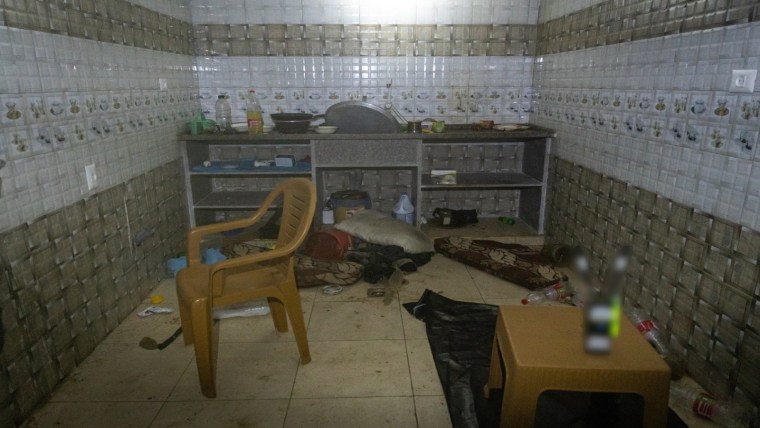 Interior of a tunnel in Gaza, under the city of Khan Younis, where the Israeli military belives hostages were kept. 