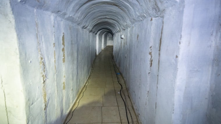Interior of a tunnel in Gaza, under the city of Khan Younis, where the Israeli military belives hostages were kept. 