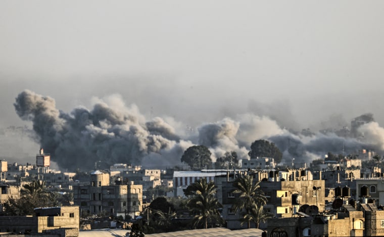Clouds of smoke during the Israeli bombardment of Khan Younis, southern Gaza, on Jan. 22, 2024.