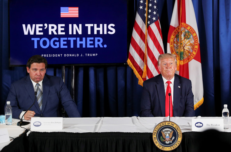 U.S. President Donald Trump holds a "COVID-19 Response and Storm Preparedness" event at the Pelican Golf Club in Belleair, Florida