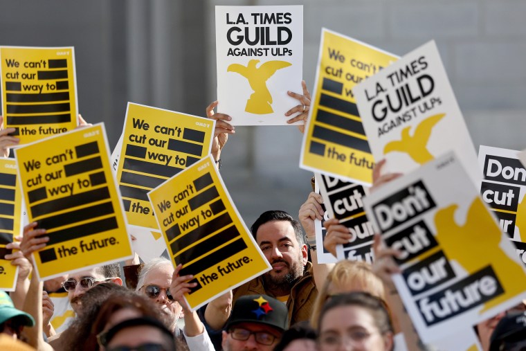 Los Angeles Times Guild Holds Walkout And Rally In Response To Planned Jobs Cuts