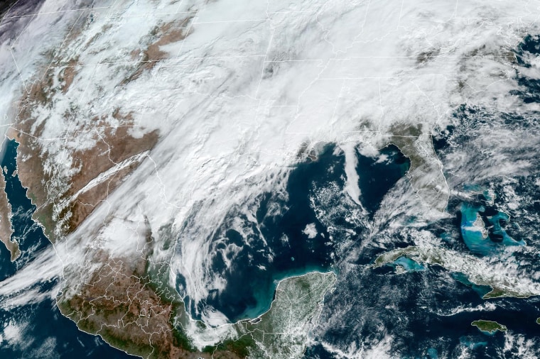 A Satellite image across the southern United States on Jan. 24, 2024.