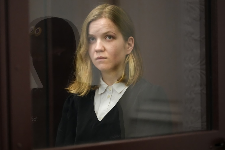 Darya Trepova during a hearing in the 1st Western District Military Court, in St. Petersburg, Russia