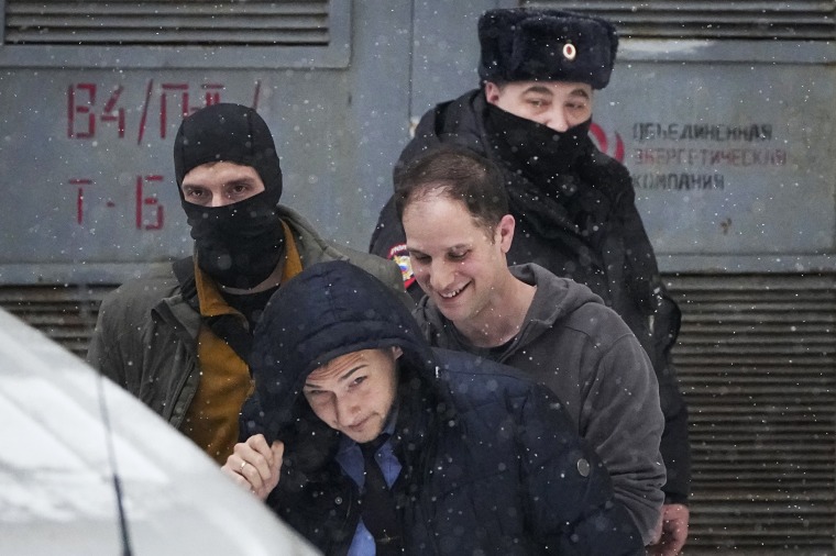  Evan Gershkovich escorted from court in Moscow on Jan. 26, 2024.