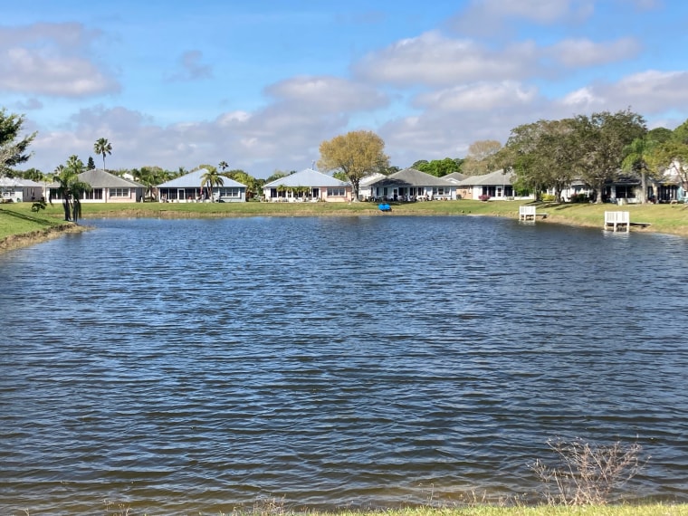 The lake in the Spanish Lakes Fairways community where Gloria Serge, 85, died after an encounter with an alligator.