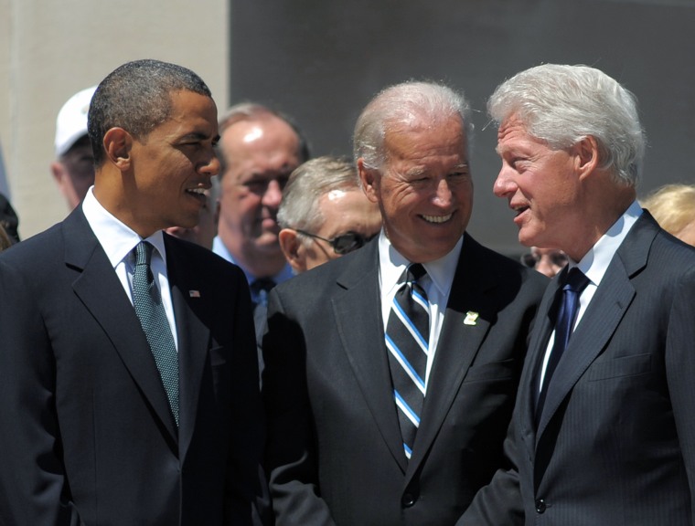Then-President Barack Obama, then-Vice President Joe Biden and former president Bill Clinton