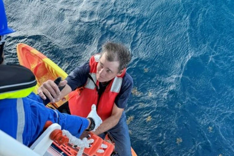 A stranded man is rescued in the Gulf of Mexico.