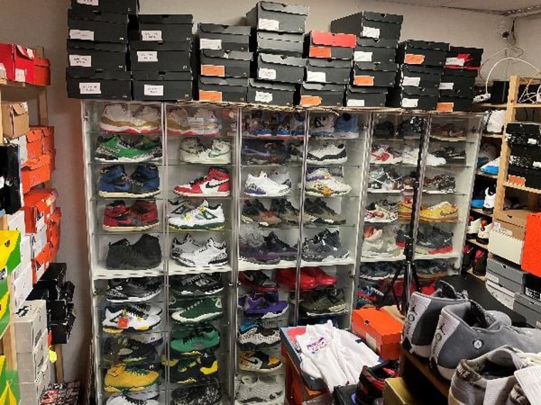 Stolen NIke products inside a warehouse in Hawthorne, Calif.