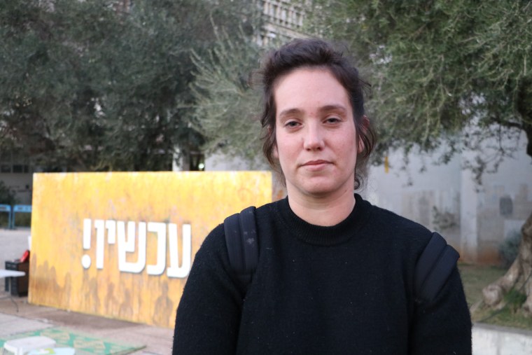 Yifat Zailer, 37, in Tel Aviv's "Hostage Square" today.  