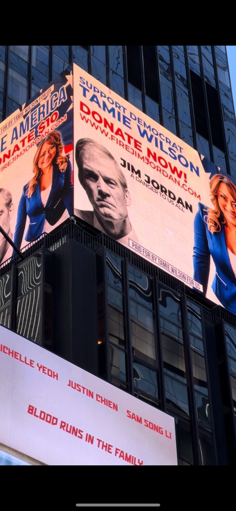 Ohio congressional candidate Tamie Wilson's Times Square billboard.