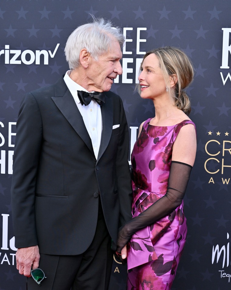 Harrison Ford and Calista Flockhart attend the 29th Annual Critics Choice Awards at Barker Hangar on Jan. 14, 2024, in Santa Monica, California.