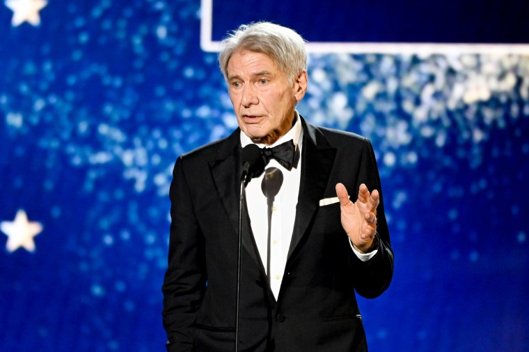 Harrison Ford accepts the Career Achievement Award at The 29th Critics' Choice Awards held at The Barker Hangar on January 14, 2024 in Santa Monica, California. 