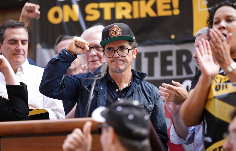John Leguizamo joins SAG-AFTRA and WGA members on strike on Sept. 14 in New York City. 