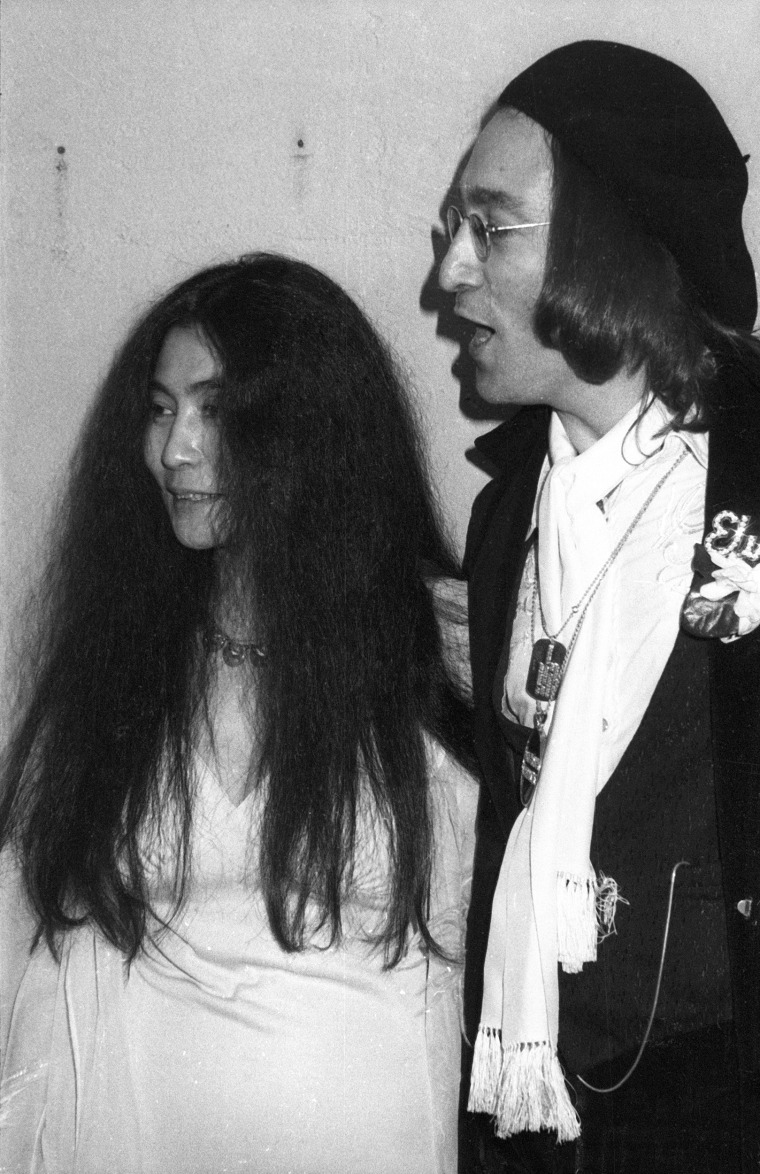 Yoko Ono and John Lennon at the 17th Grammy Awards on March 1, 1975 in NYC.
