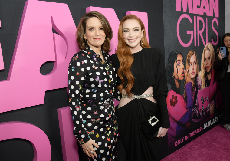 Tina Fey and Lindsay Lohan reunite at the premiere of "Mean Girls" on Jan. 8, 2024 in New York City.