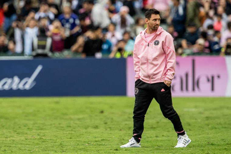 Lionel Messi  during the preseason friendly match between Hong Kong Team and Inter Miami in Hong Kong on Feb. 4, 2024.