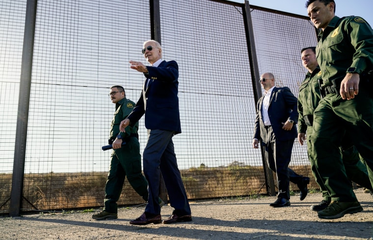 President Joe Biden walks along a stretch of the U.S.-Mexico border in El Paso, Texas on Jan. 8, 2023.