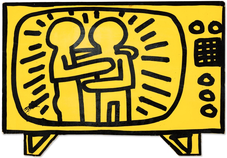 A Keith Haring artwork piece from Elton John's home for sale. 
Price points range from $100 to $1,000,000. 