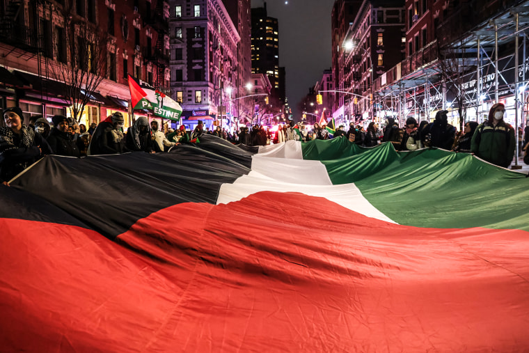 People join a pro-Palestinian march in New York