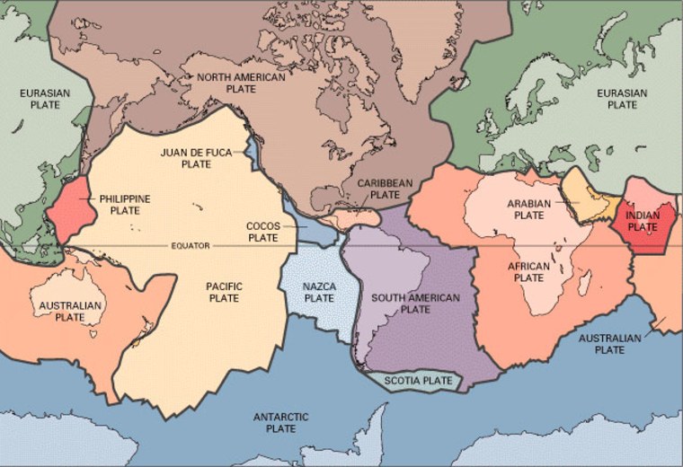 The tectonic plates divide the Earth's crust into distinct "plates" that are always slowly moving. Earthquakes are concentrated along these plate boundaries.