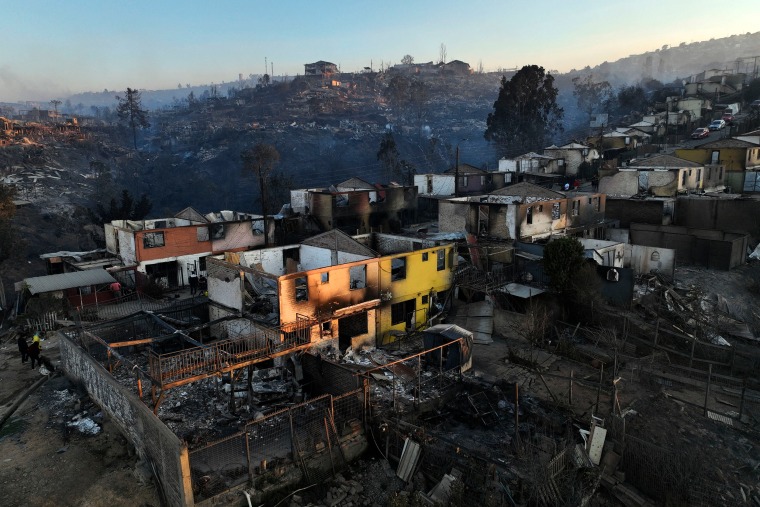 Aerial view of a burnt homes