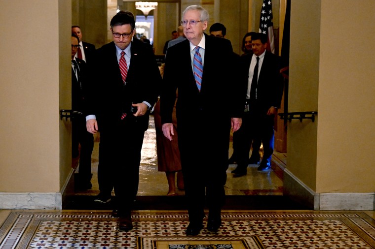 Mike Johnson , left, and Mitch McConnell at the U.S. Capitol,