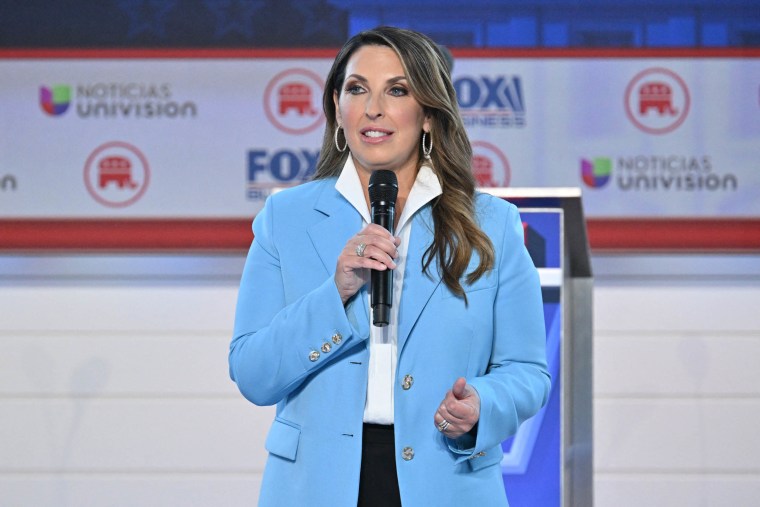 RNC Chair Ronna McDaniel speaks prior to the second Republican presidential primary debate at the Ronald Reagan Presidential Library in Simi Valley, California, on Sept. 27, 2023.