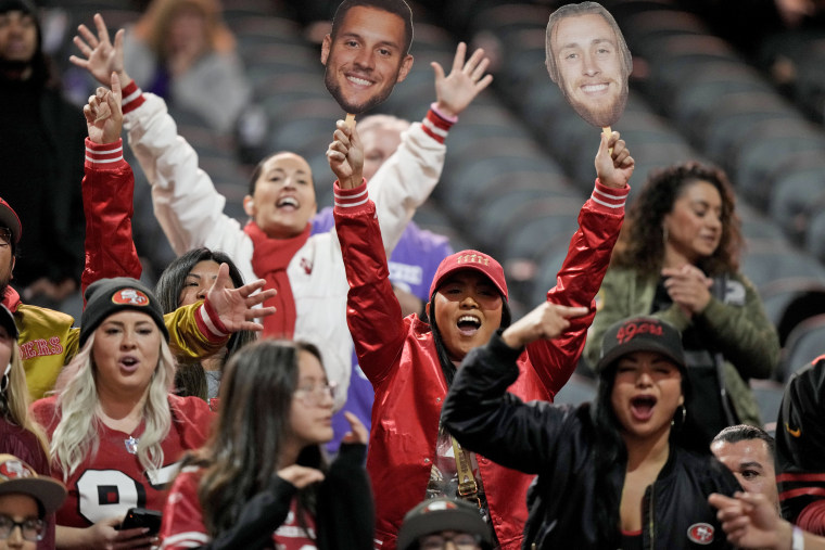 Fans cheer during Super Bowl Opening Night on Feb. 5, 2024, in Las Vegas. 
