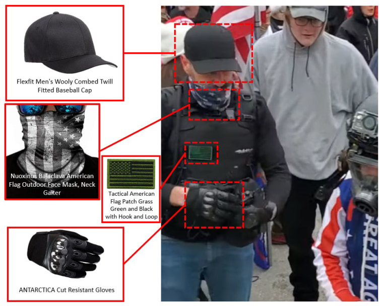 A side by side showing Amazon purchases Aaron Sauer wore at the Capitol on Jan. 6, 2021.