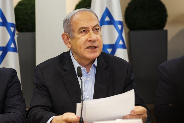 Netanyahu speaks during the weekly cabinet meeting.
