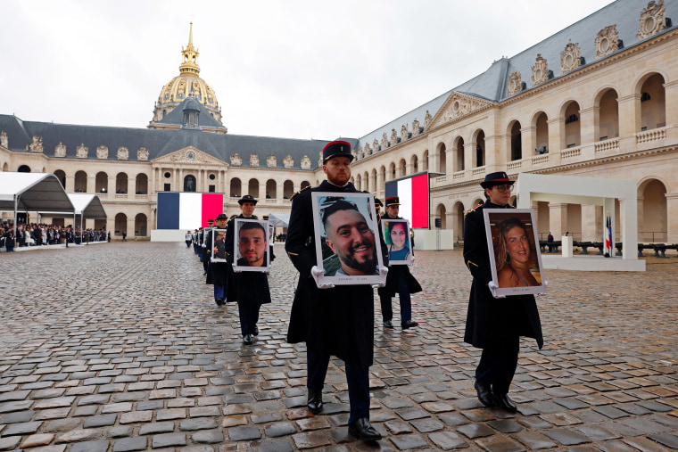 The ceremony pays tribute to the French and French-Israeli citizens killed in the attack on Israel by Hamas and the three others still missing, believed to be held hostage. 