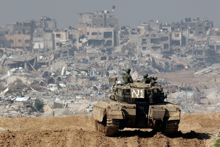 An Israeli tank on the border with Gaza on Jan. 19, 2024. 