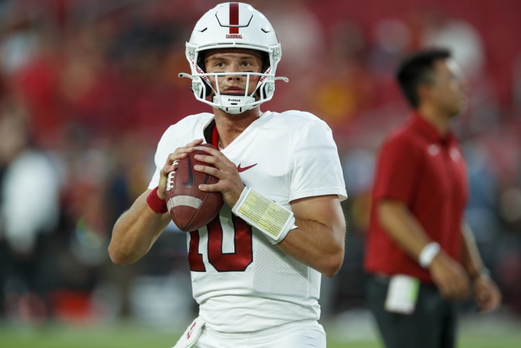 Stanford Cardinal quarterback Jack West before a game in 2021. 