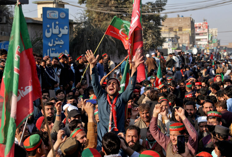 Supporters of Pakistani former PM Khan's party attend a protest, in Peshawar