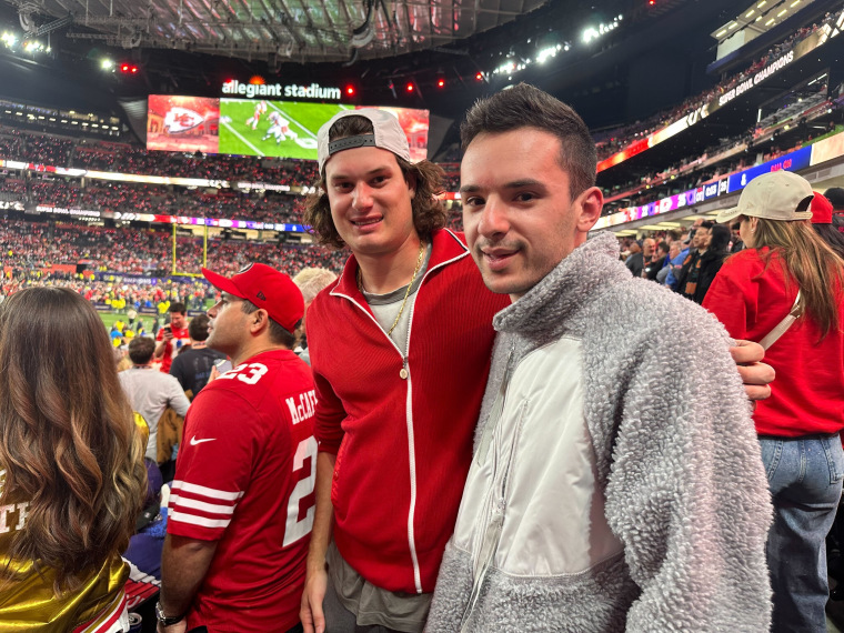 Chad Bleznick, right, bet on the Kansas City Chiefs to win the 2024 Super Bowl and came out $45,000 richer.